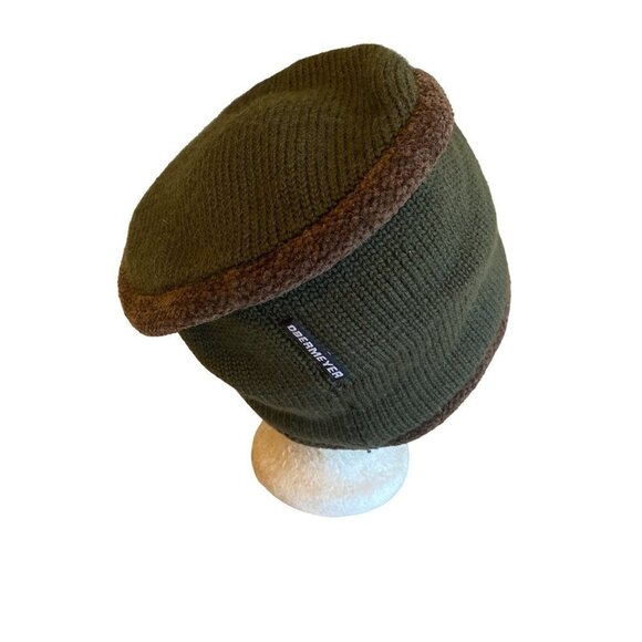 Obermeyer Green Brown Flat Top Knit Ski Hat Cap One Size - Picture 1 of 7